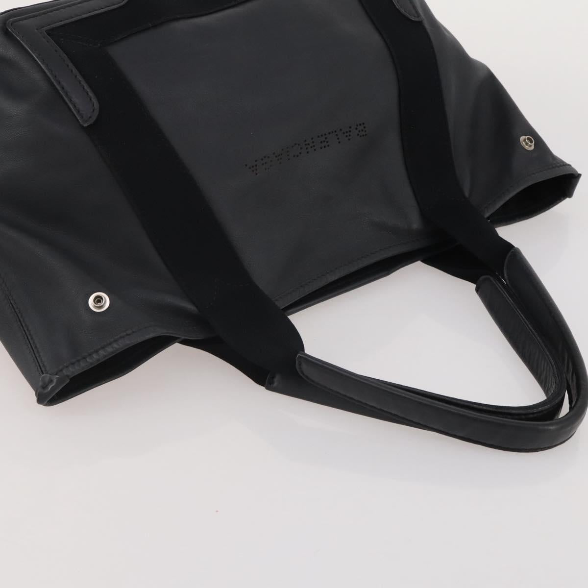 BALENCIAGA Navy Cabas Hand Bag Leather Black Silver 339933 Auth 204847
