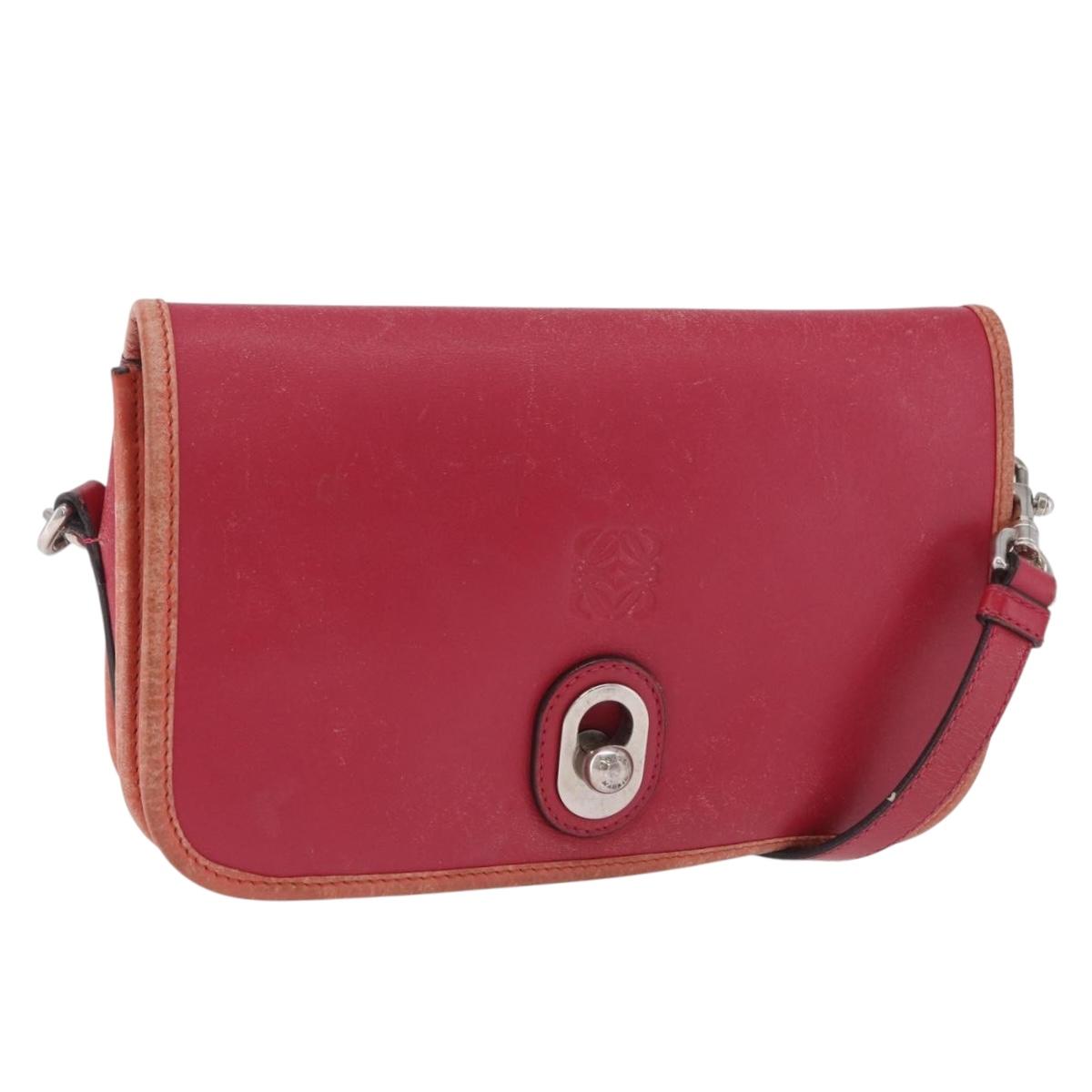 LOEWE Shoulder Bag Leather Red Gold Auth 204848