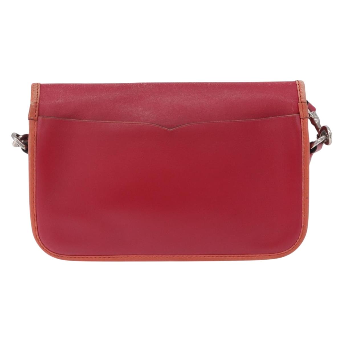 LOEWE Shoulder Bag Leather Red Gold Auth 204848