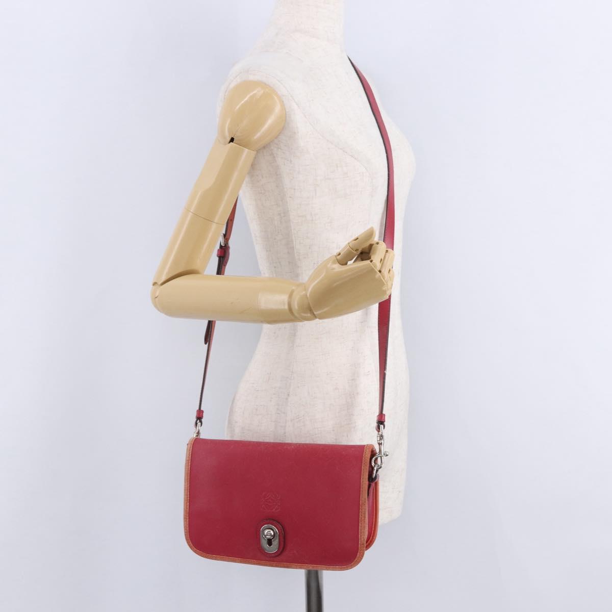 LOEWE Shoulder Bag Leather Red Gold Auth 204848