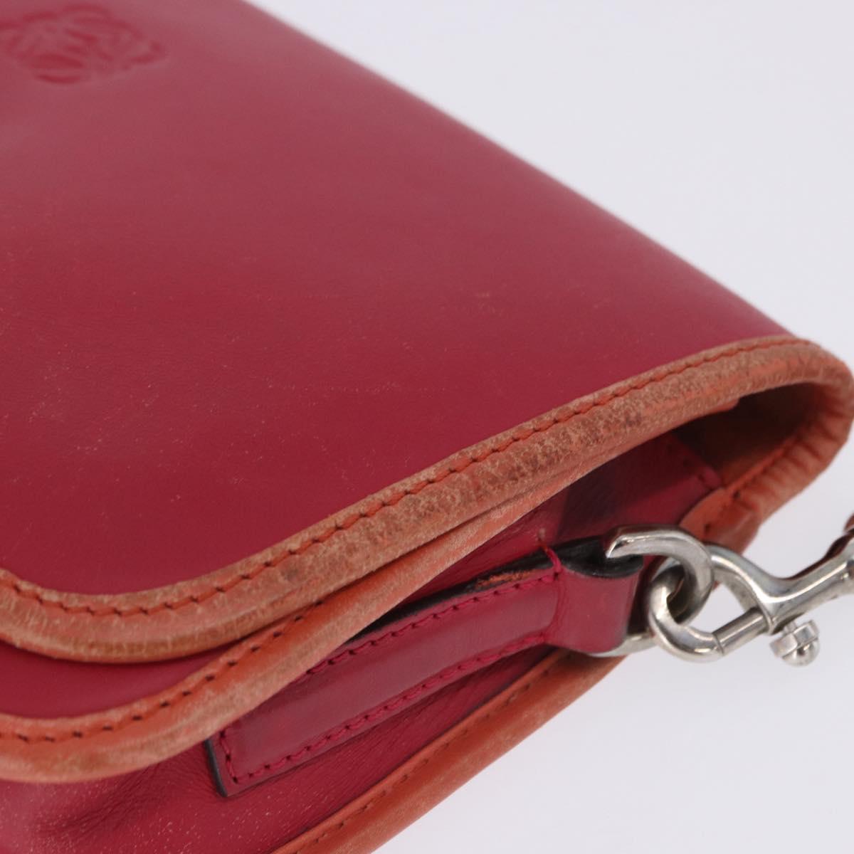 LOEWE Shoulder Bag Leather Red Gold Auth 204848