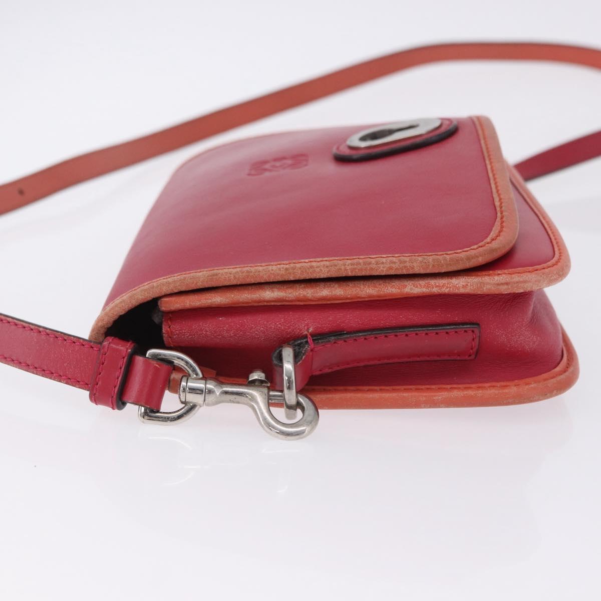 LOEWE Shoulder Bag Leather Red Gold Auth 204848