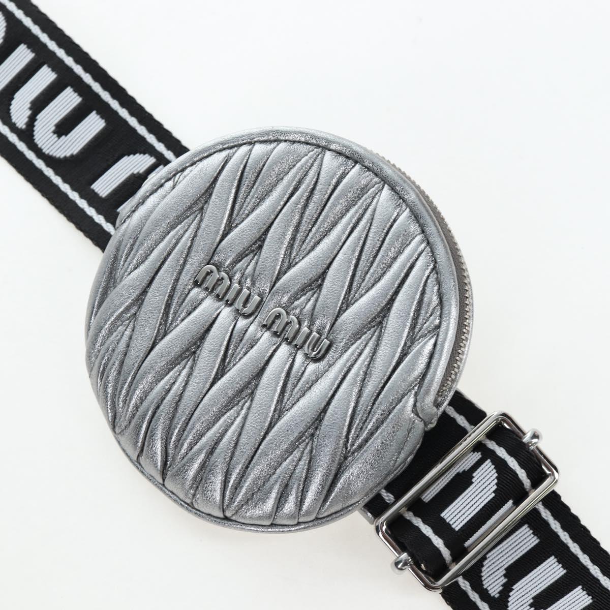 Miu Miu Matelasse Chain Shoulder Bag Leather 2way Silver Auth 204852M