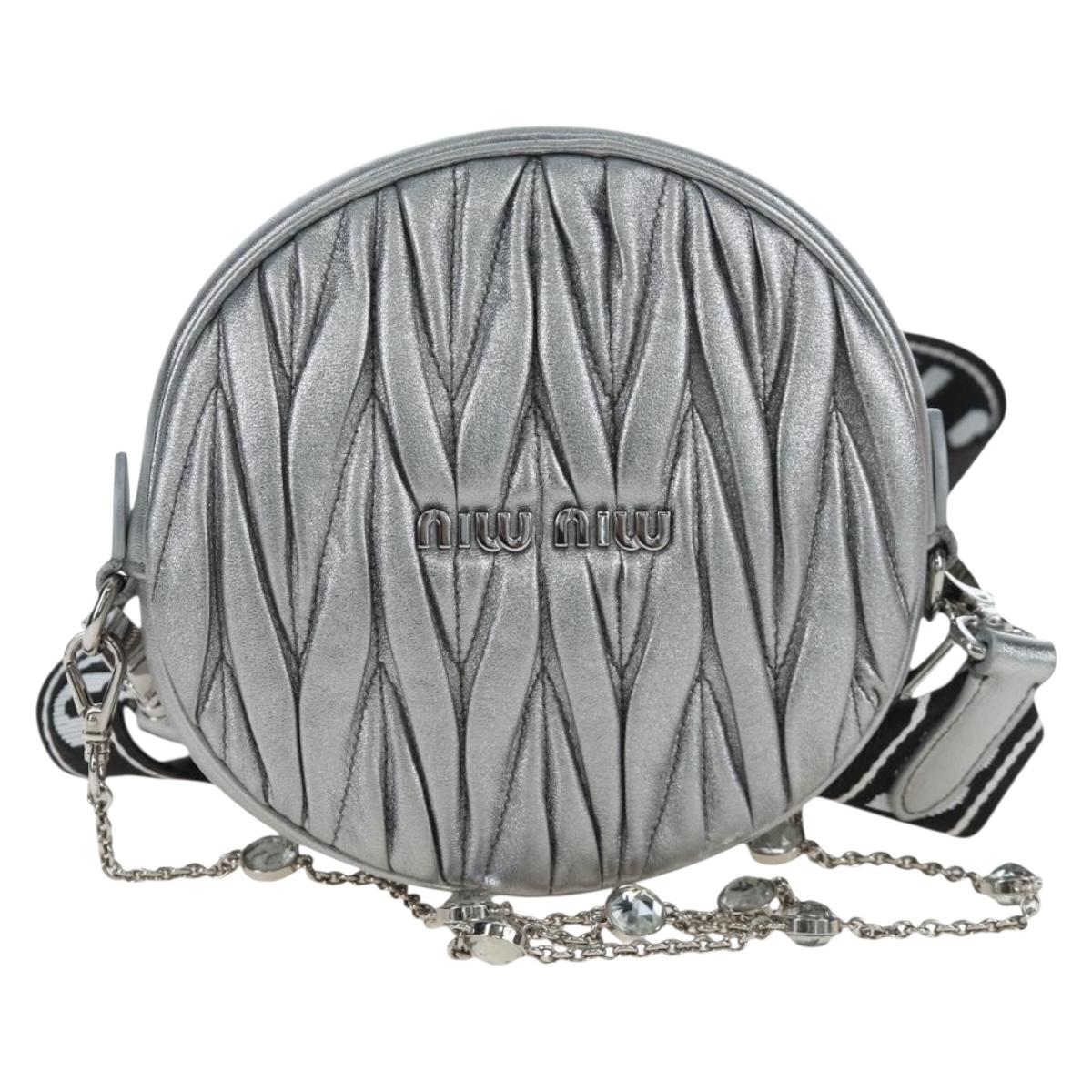 Miu Miu Matelasse Chain Shoulder Bag Leather 2way Silver Auth 204852M