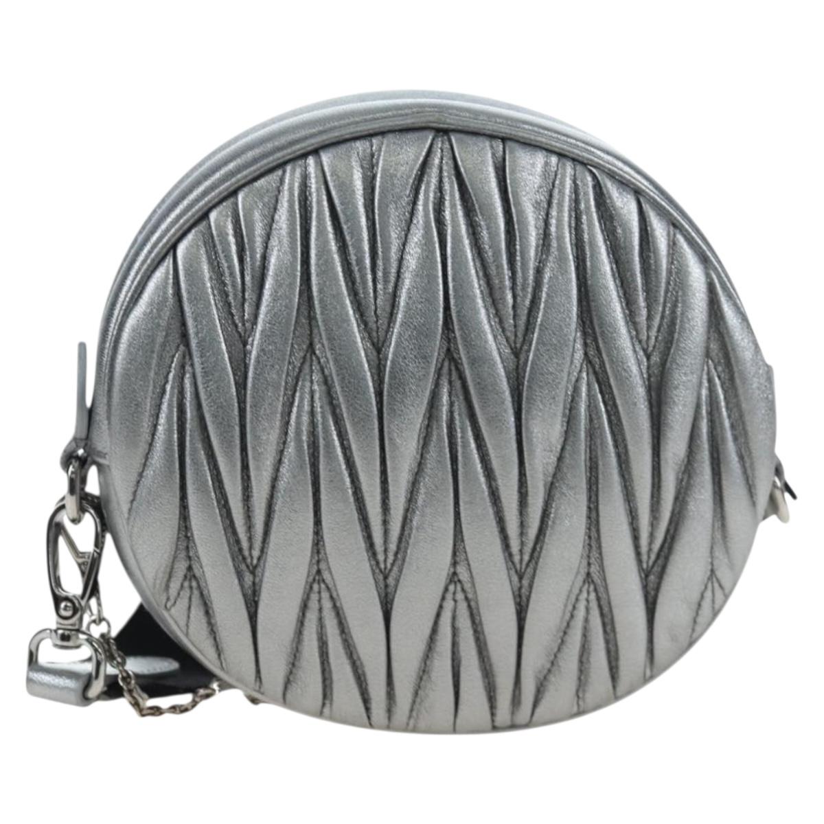 Miu Miu Matelasse Chain Shoulder Bag Leather 2way Silver Auth 204852M