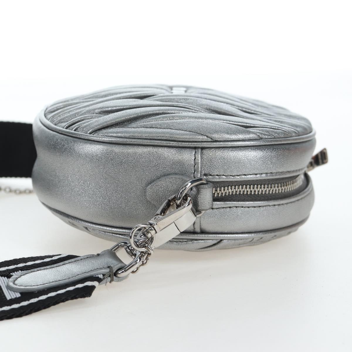 Miu Miu Matelasse Chain Shoulder Bag Leather 2way Silver Auth 204852M