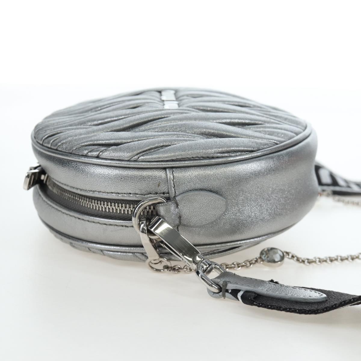 Miu Miu Matelasse Chain Shoulder Bag Leather 2way Silver Auth 204852M