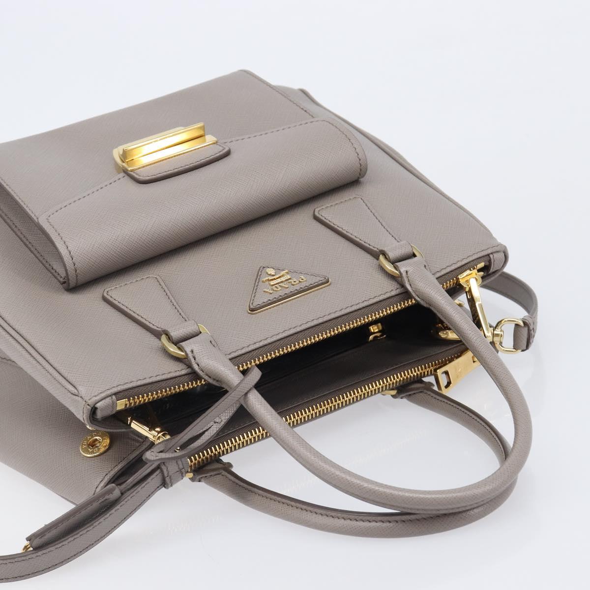 PRADA Galleria Hand Bag Safiano 2way Gray Gold Tone Auth 204854SAV