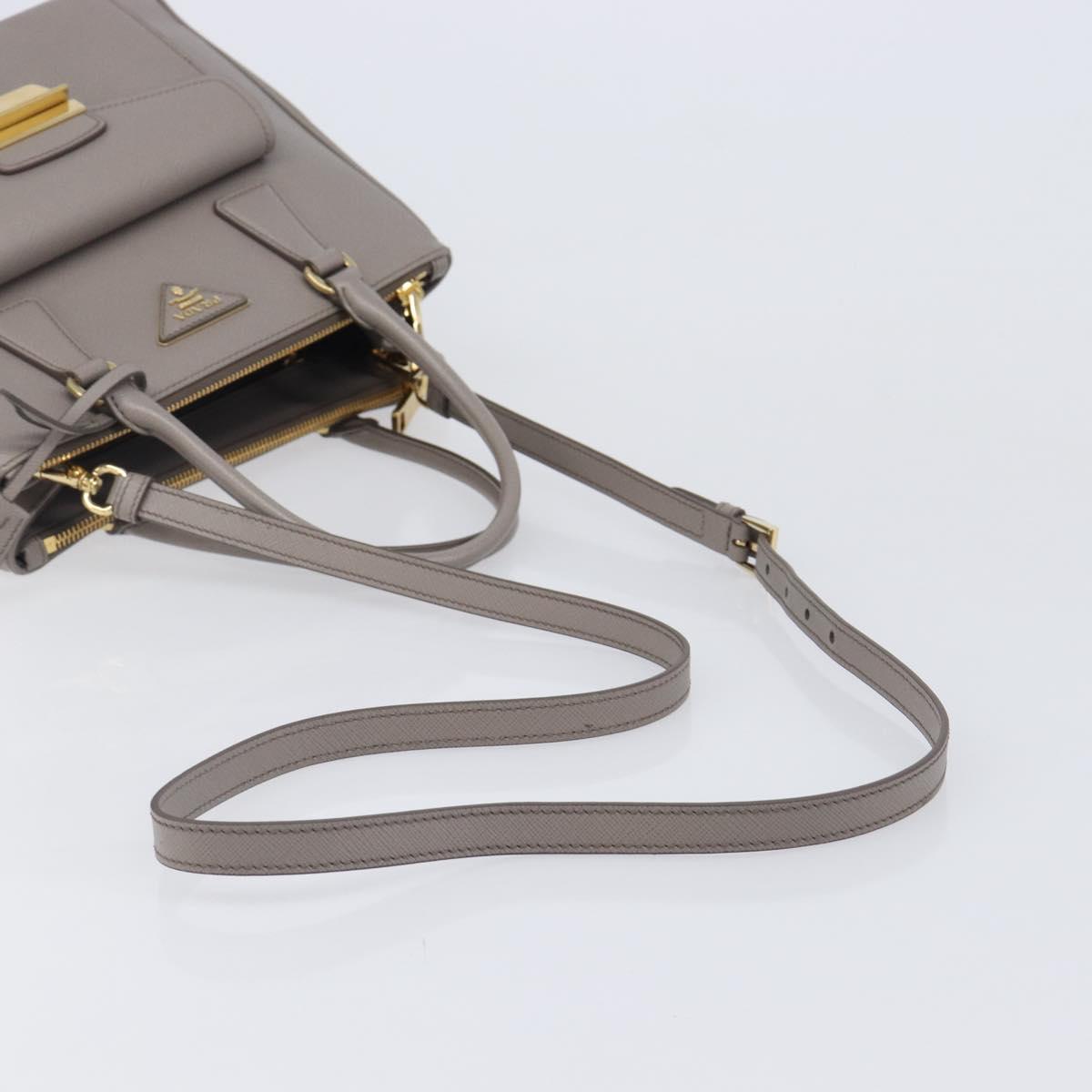 PRADA Galleria Hand Bag Safiano 2way Gray Gold Tone Auth 204854SAV