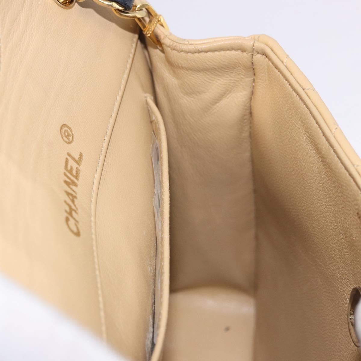 CHANEL Matelasse Chain Shoulder Bag Lamb Skin Beige Gold CC Auth 204855A