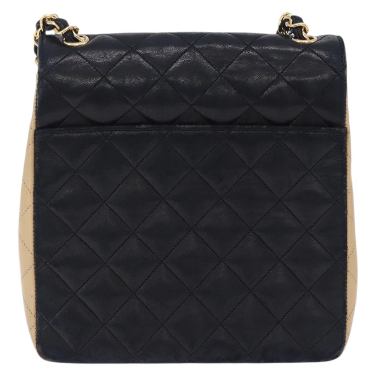 CHANEL Matelasse Chain Shoulder Bag Lamb Skin Beige Gold CC Auth 204855A