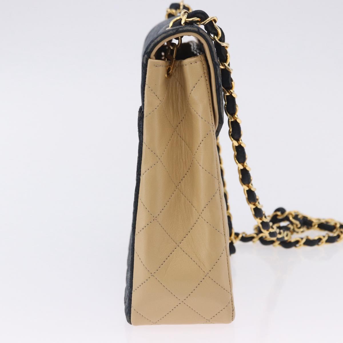 CHANEL Matelasse Chain Shoulder Bag Lamb Skin Beige Gold CC Auth 204855A