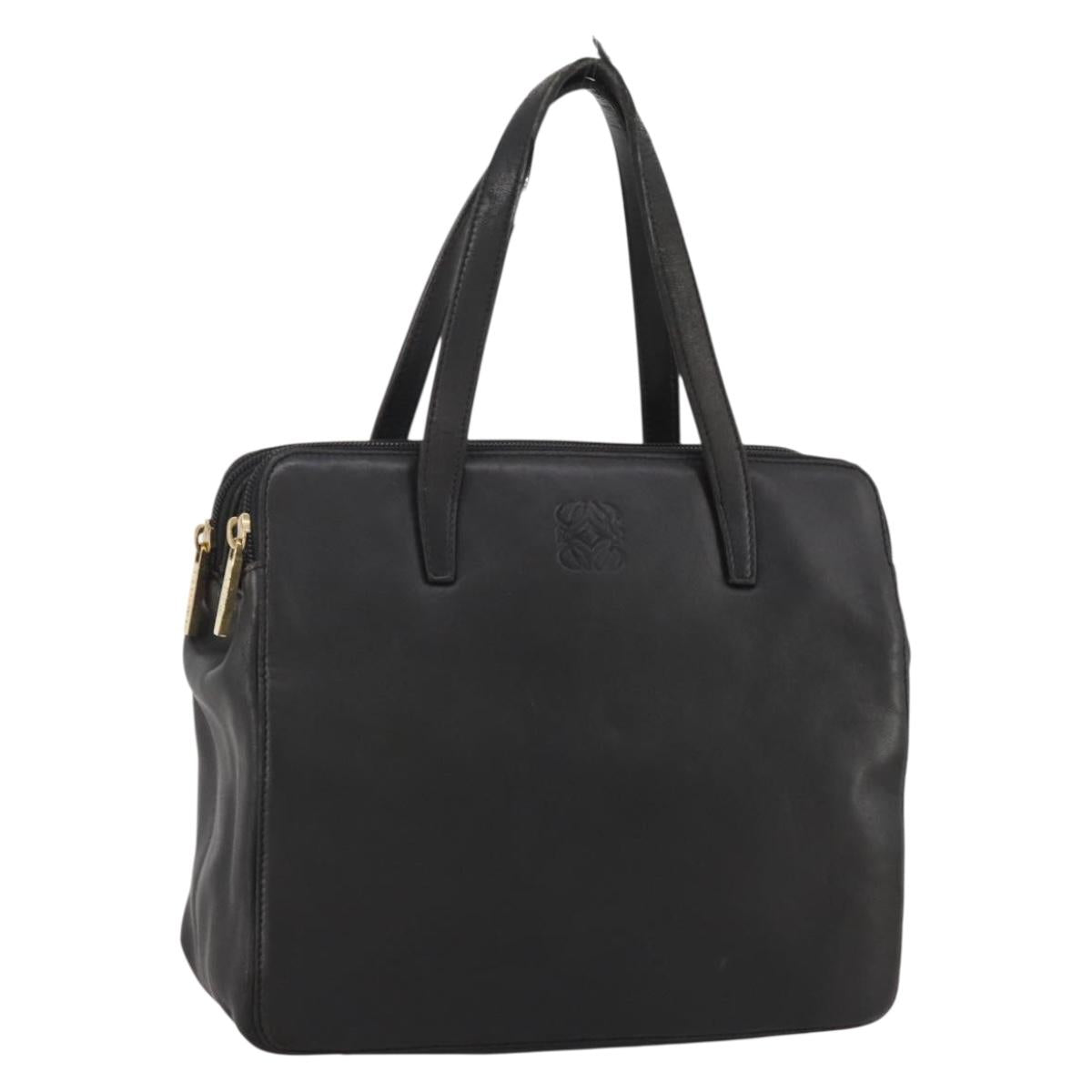 LOEWE Hand Bag Leather Black Gold Auth 204858