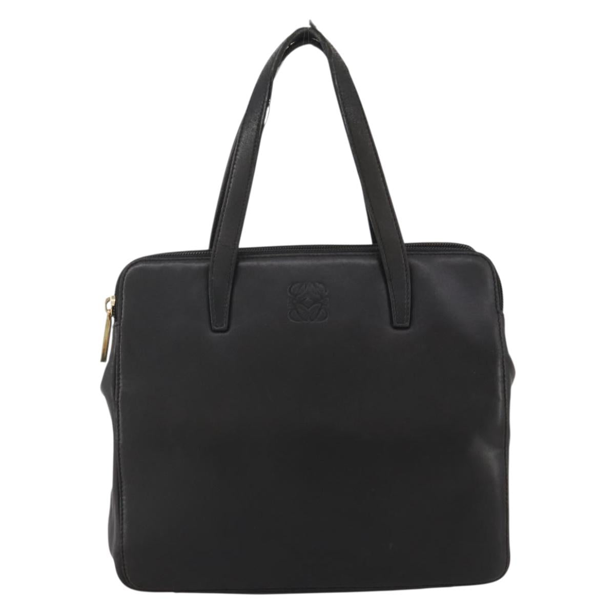 LOEWE Hand Bag Leather Black Gold Auth 204858