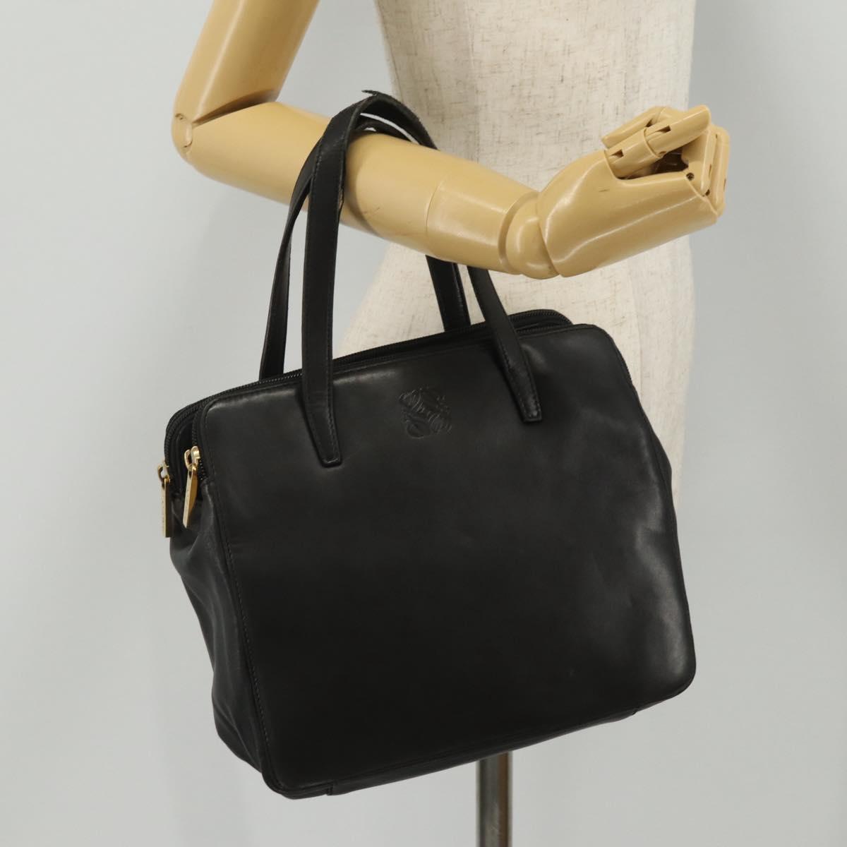 LOEWE Hand Bag Leather Black Gold Auth 204858