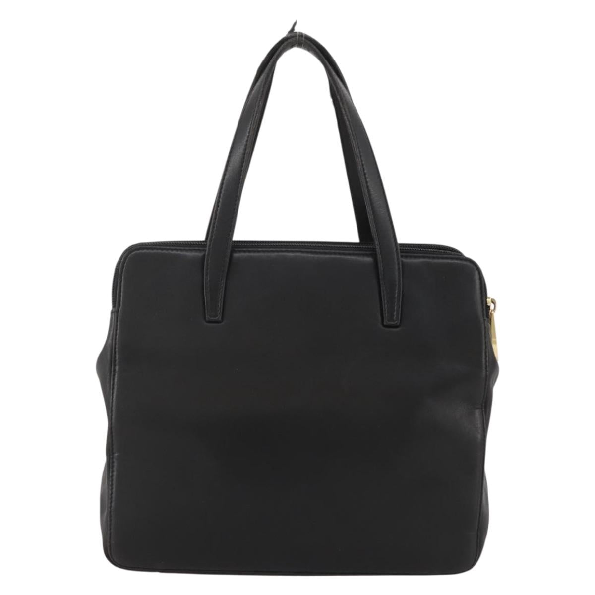 LOEWE Hand Bag Leather Black Gold Auth 204858