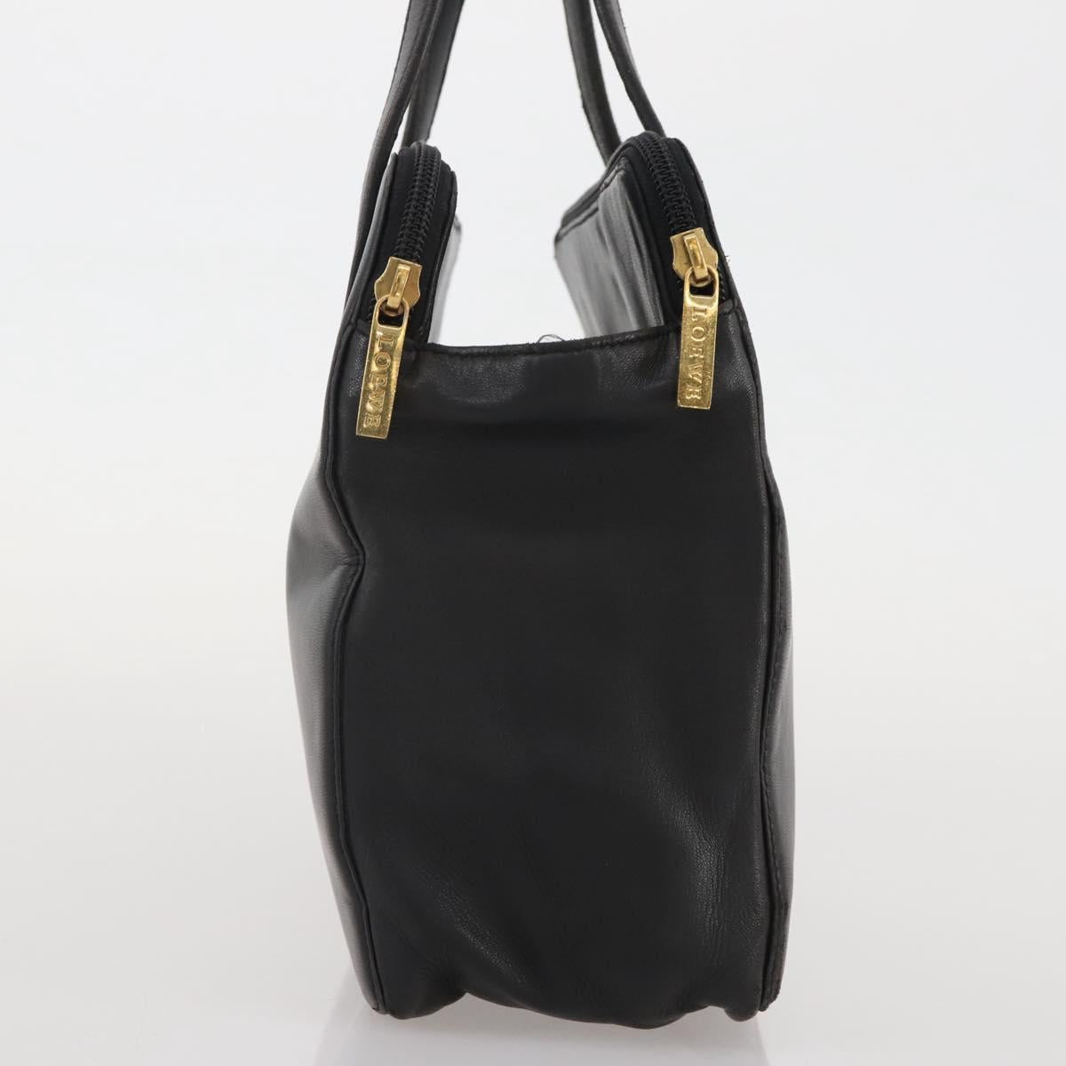 LOEWE Hand Bag Leather Black Gold Auth 204858