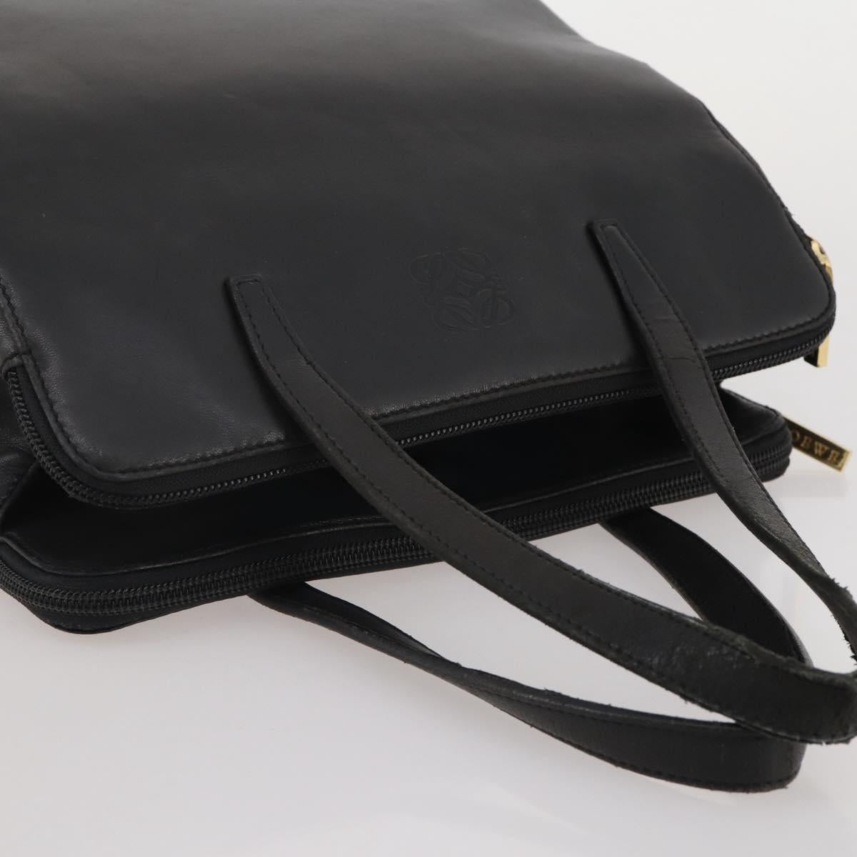 LOEWE Hand Bag Leather Black Gold Auth 204858