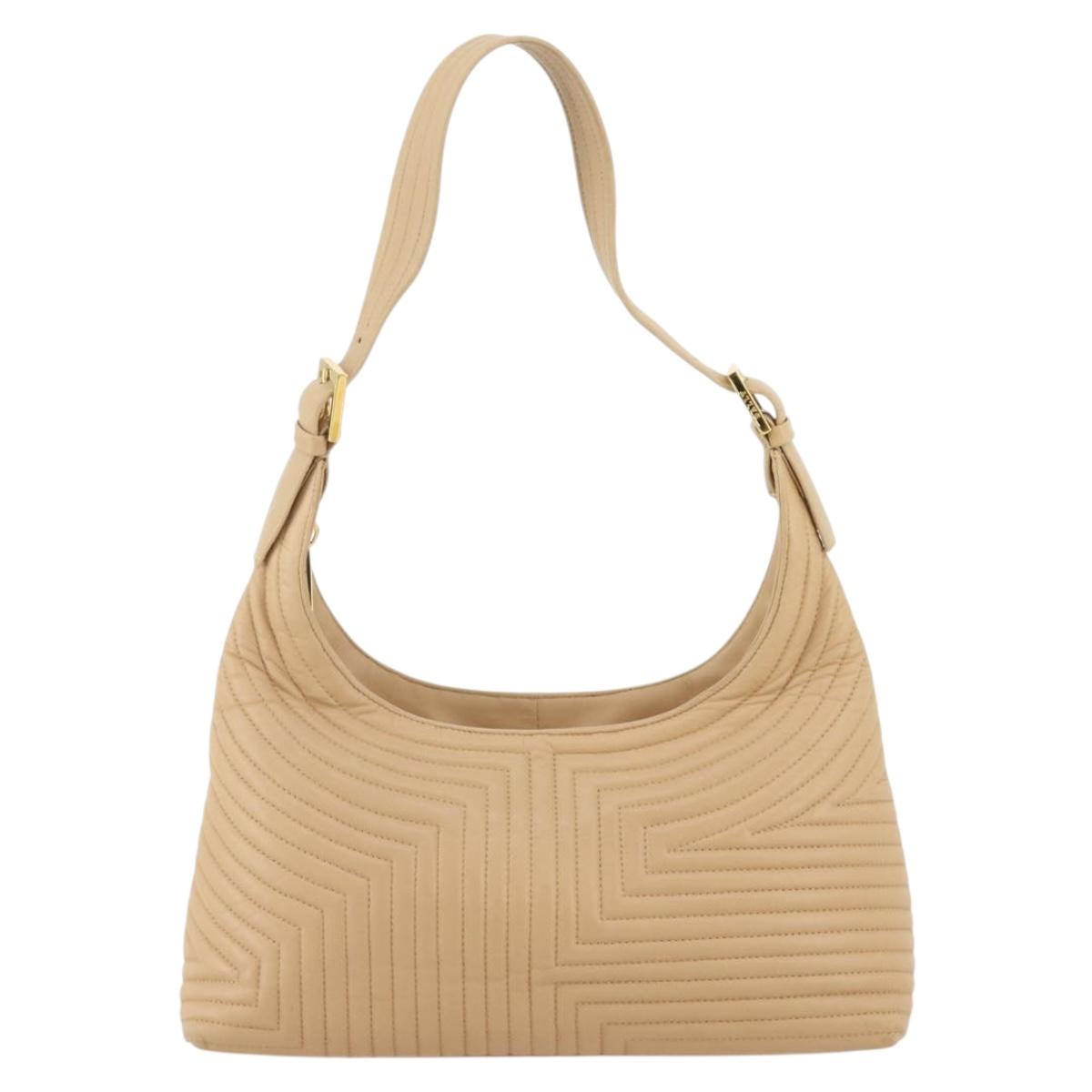 BALLY Shoulder Bag Leather Beige Gold Auth 204860A