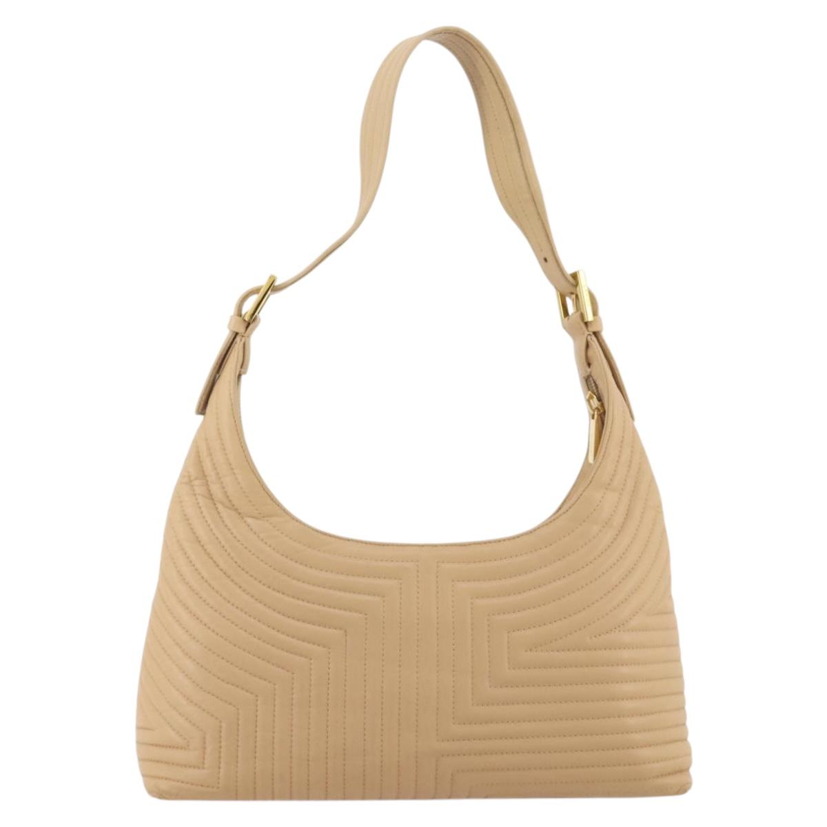BALLY Shoulder Bag Leather Beige Gold Auth 204860A