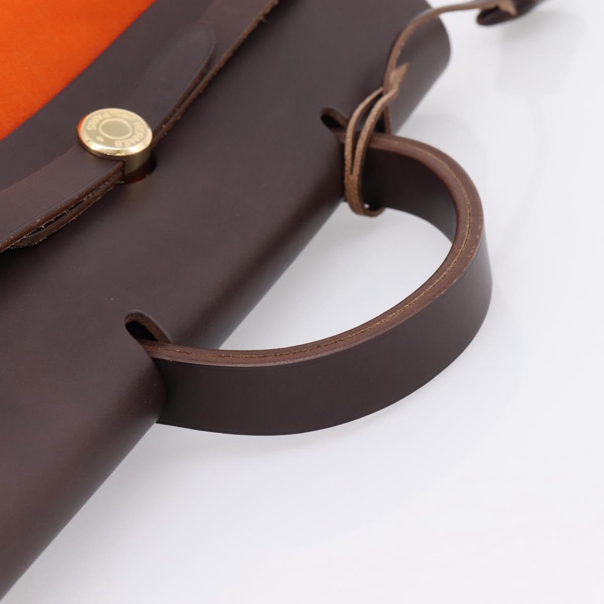 HERMES Herbag Ad PM Backpack Canvas Leather 2way Orange Gold Auth 204861M
