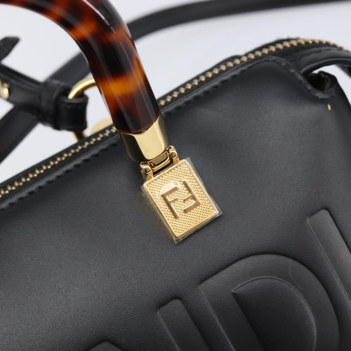 FENDI By The Way Mini Hand Bag Leather 2way Black Gold Tone 8BS067 Auth 204865V
