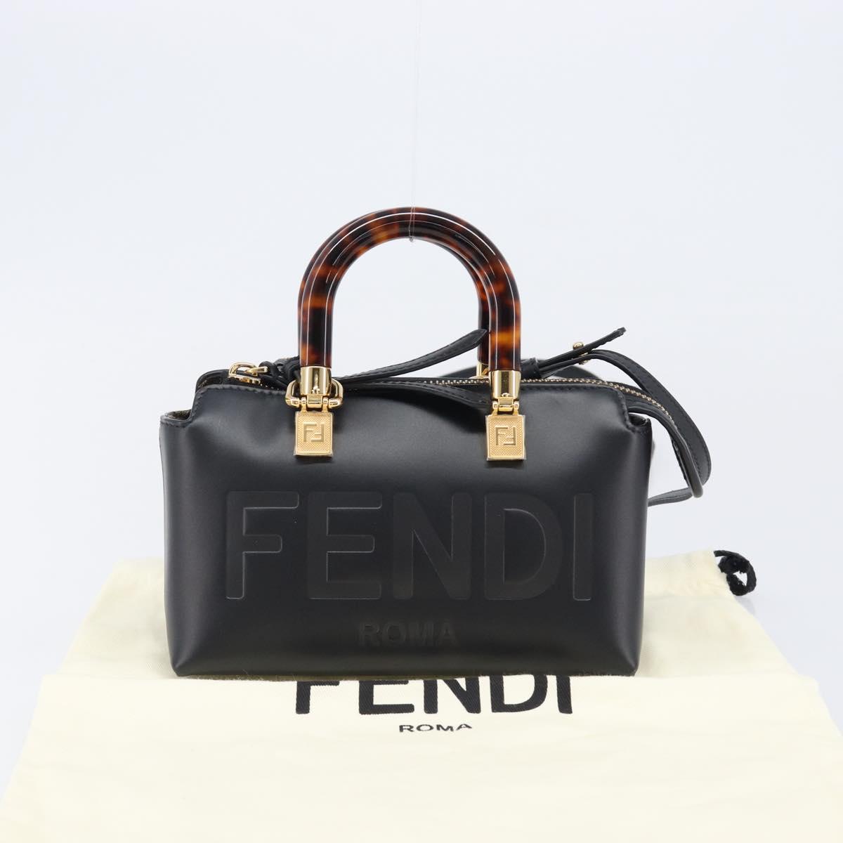 FENDI By The Way Mini Hand Bag Leather 2way Black Gold Tone 8BS067 Auth 204865V