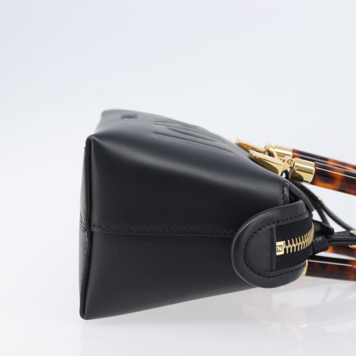 FENDI By The Way Mini Hand Bag Leather 2way Black Gold Tone 8BS067 Auth 204865V