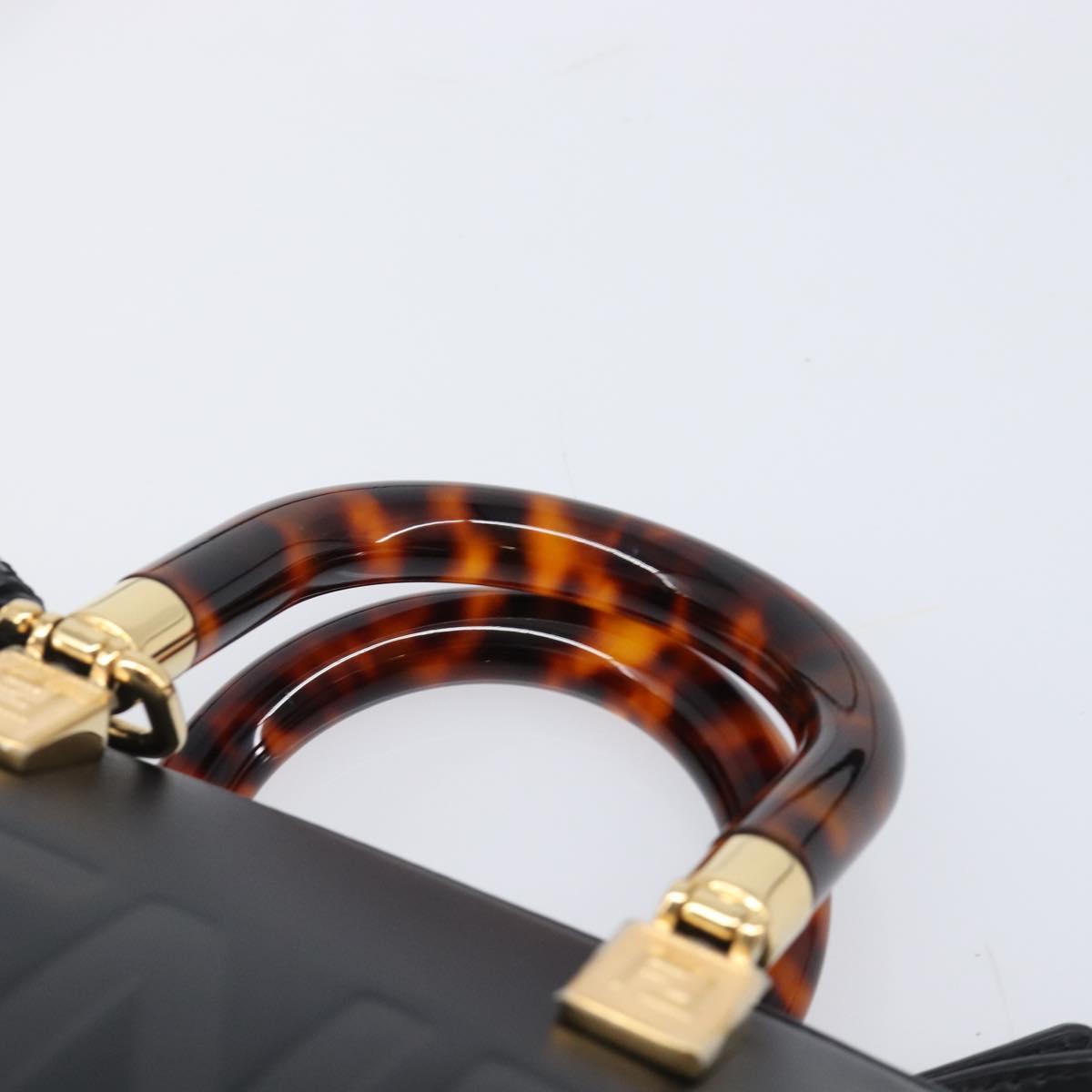 FENDI By The Way Mini Hand Bag Leather 2way Black Gold Tone 8BS067 Auth 204865V