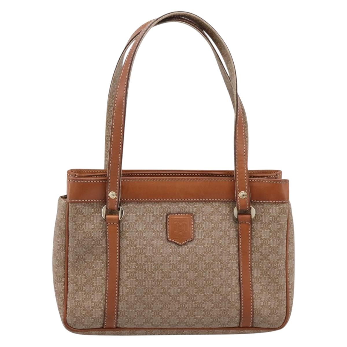 CELINE Macadam Canvas Tote Bag PVC Beige Gold Auth 204866A