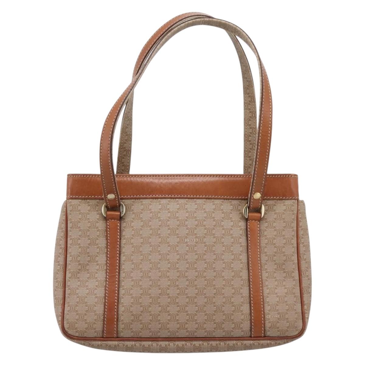 CELINE Macadam Canvas Tote Bag PVC Beige Gold Auth 204866A