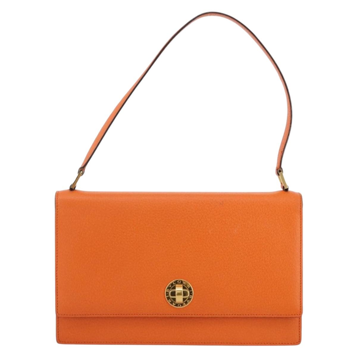 BVLGARI Shoulder Bag Leather Orange Gold Auth 204867A