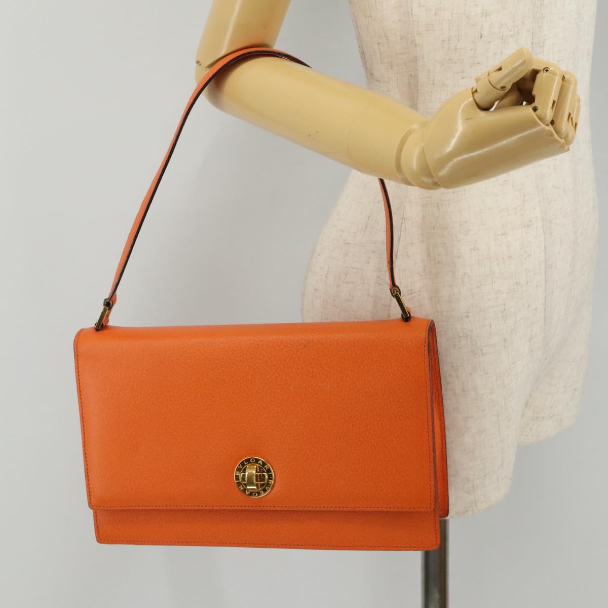 BVLGARI Shoulder Bag Leather Orange Gold Auth 204867A