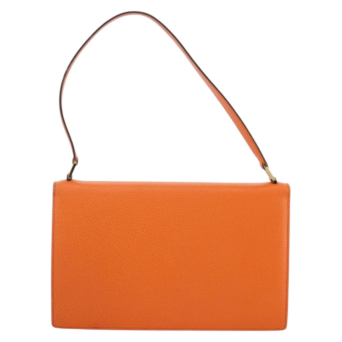 BVLGARI Shoulder Bag Leather Orange Gold Auth 204867A
