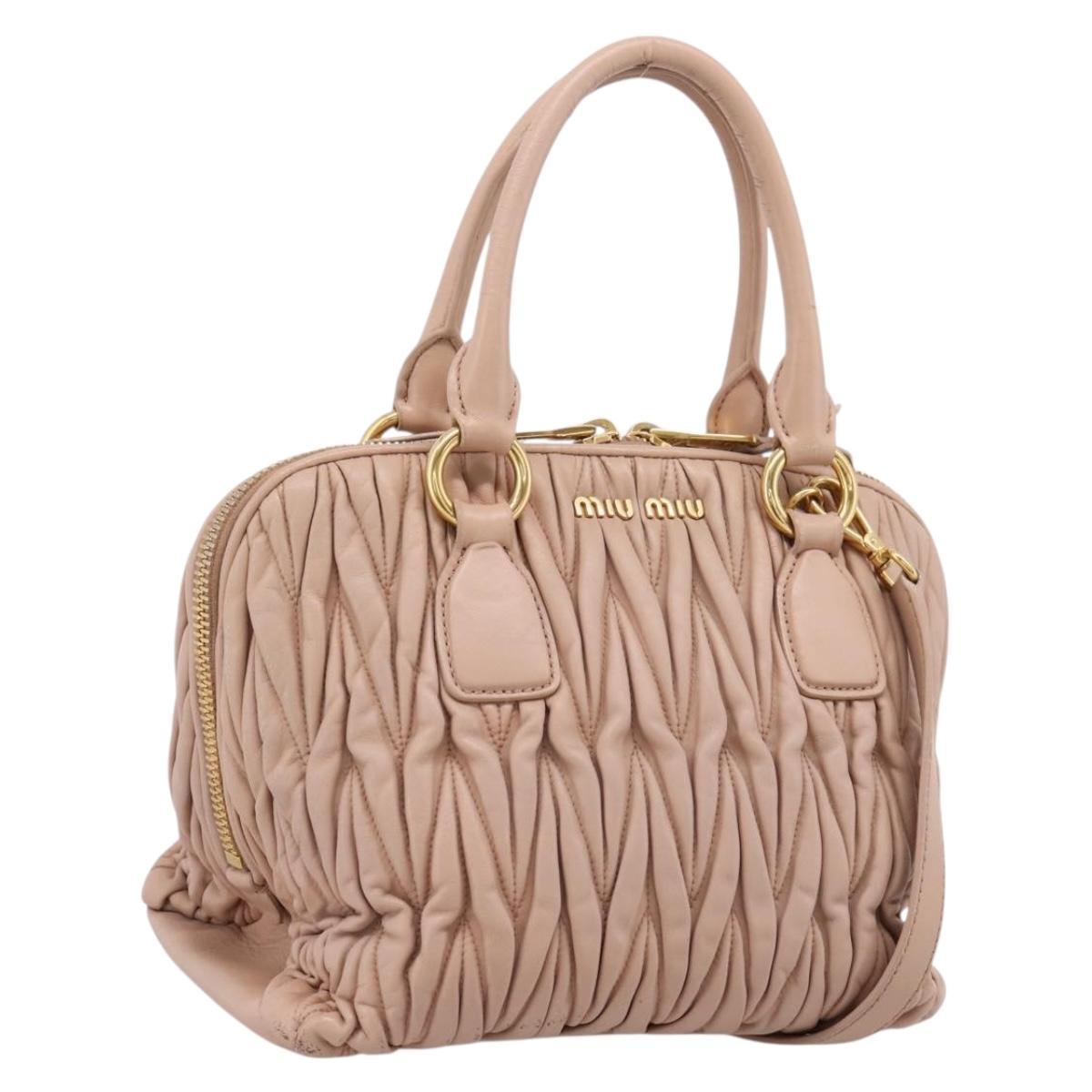 Miu Miu Matelasse Hand Bag Leather 2way Pink Gold Auth 204868