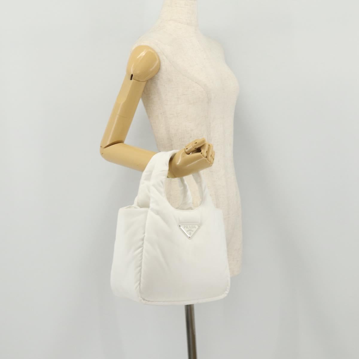 PRADA Hand Bag Nylon White Auth 204869A