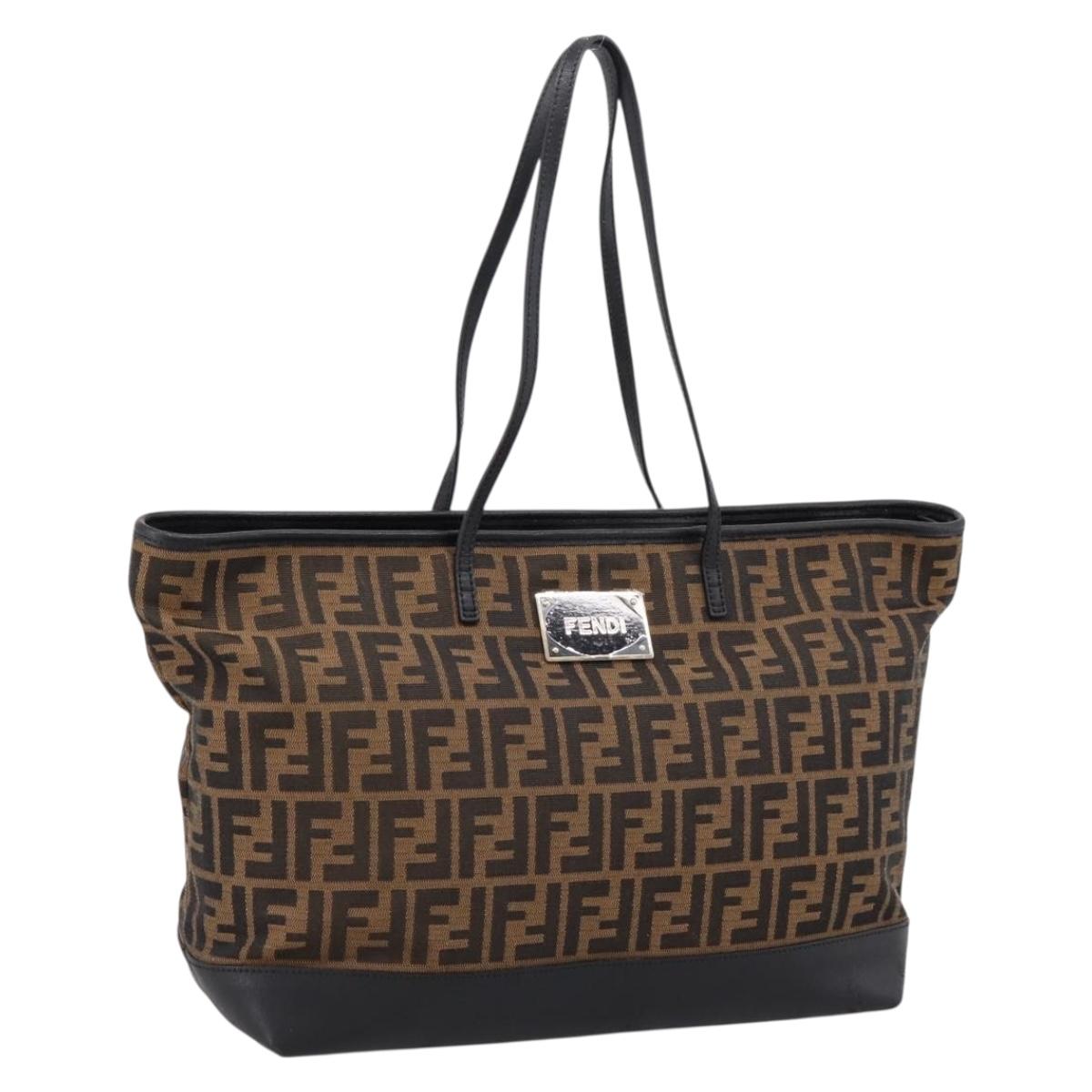 FENDI Zucca Canvas Tote Bag Black Brown Auth 204873