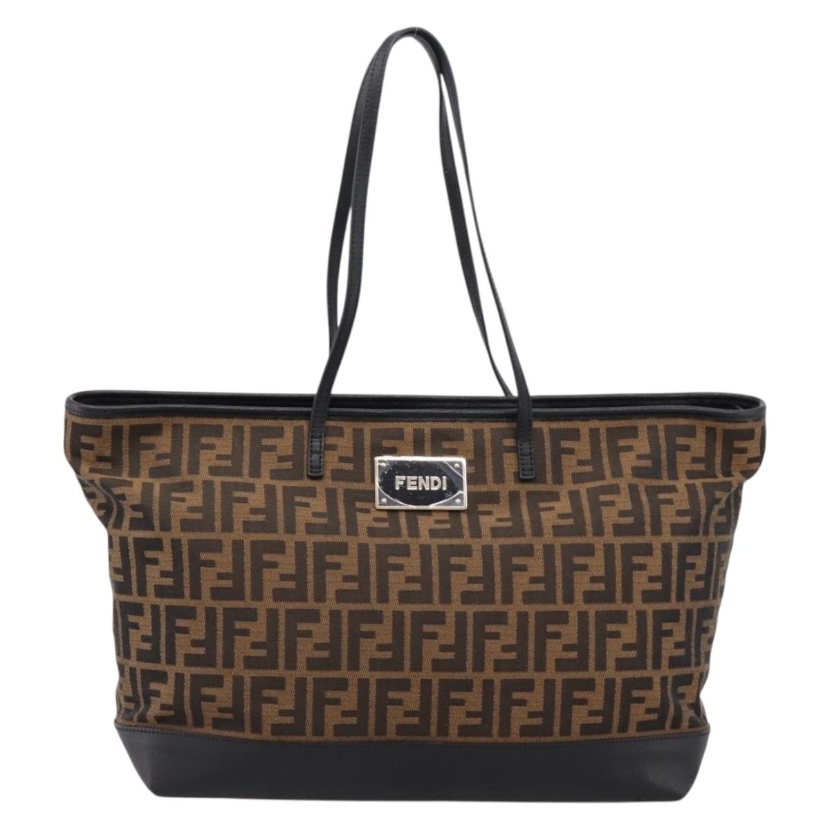 FENDI Zucca Canvas Tote Bag Black Brown Auth 204873