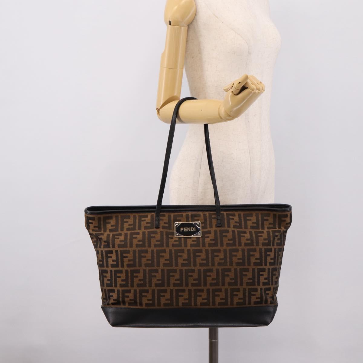 FENDI Zucca Canvas Tote Bag Black Brown Auth 204873