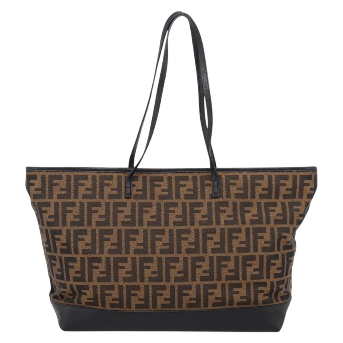 FENDI Zucca Canvas Tote Bag Black Brown Auth 204873