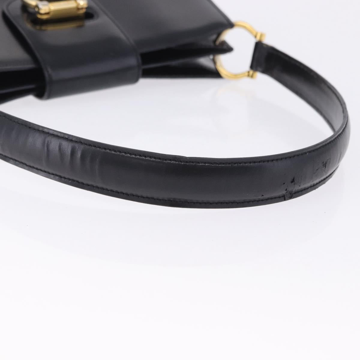 CELINE Shoulder Bag Leather Black Gold Auth 204875