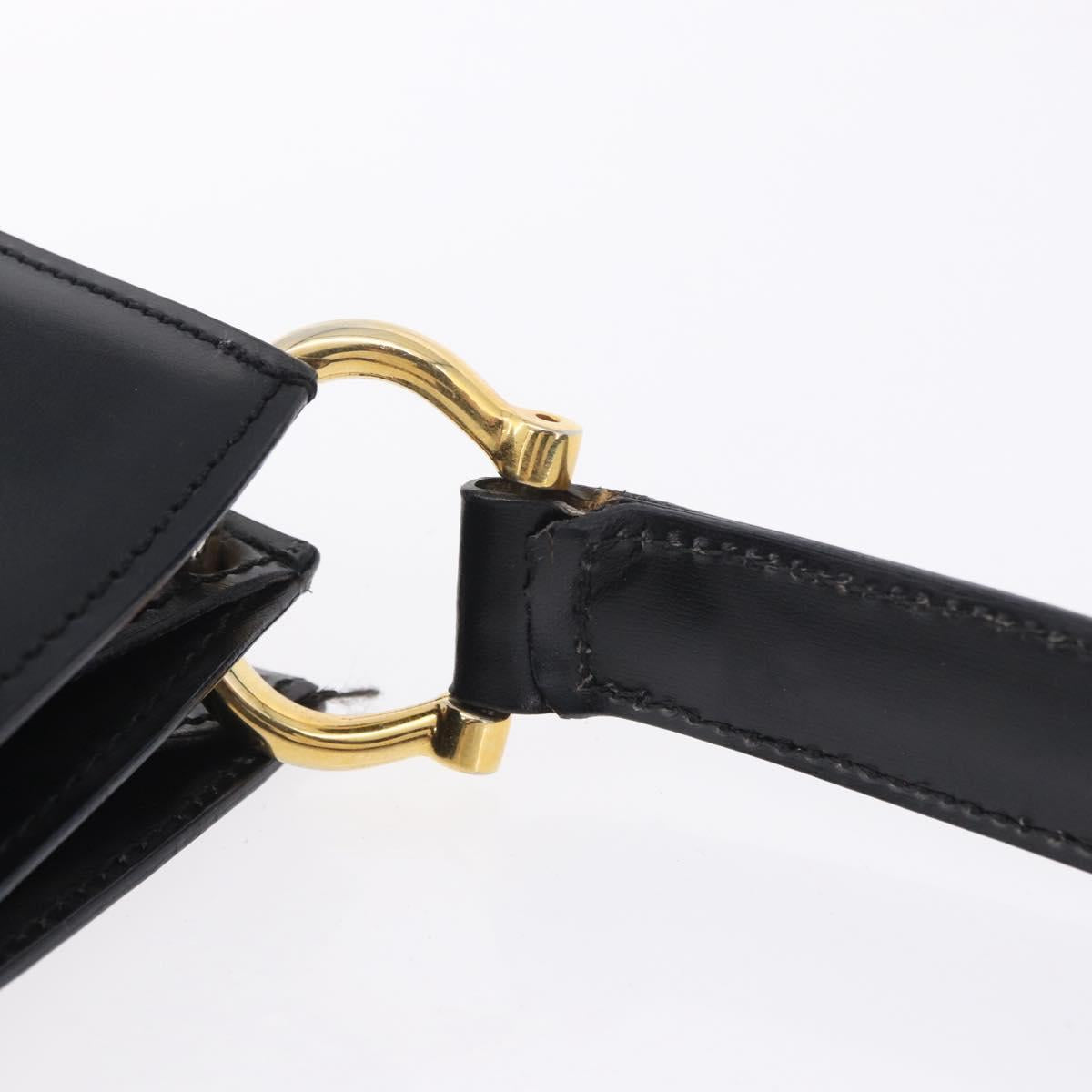 CELINE Shoulder Bag Leather Black Gold Auth 204875