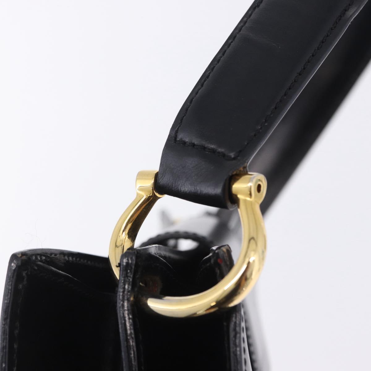 CELINE Shoulder Bag Leather Black Gold Auth 204875