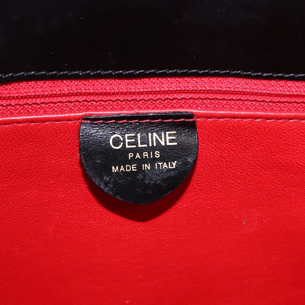 CELINE Shoulder Bag Leather Black Gold Auth 204875