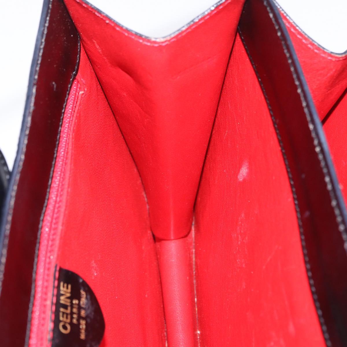 CELINE Shoulder Bag Leather Black Gold Auth 204875
