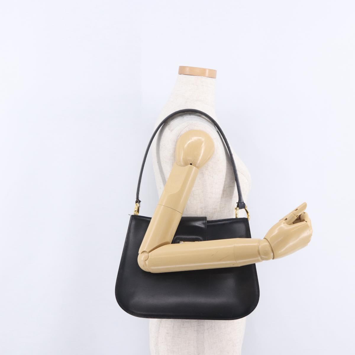 CELINE Shoulder Bag Leather Black Gold Auth 204875