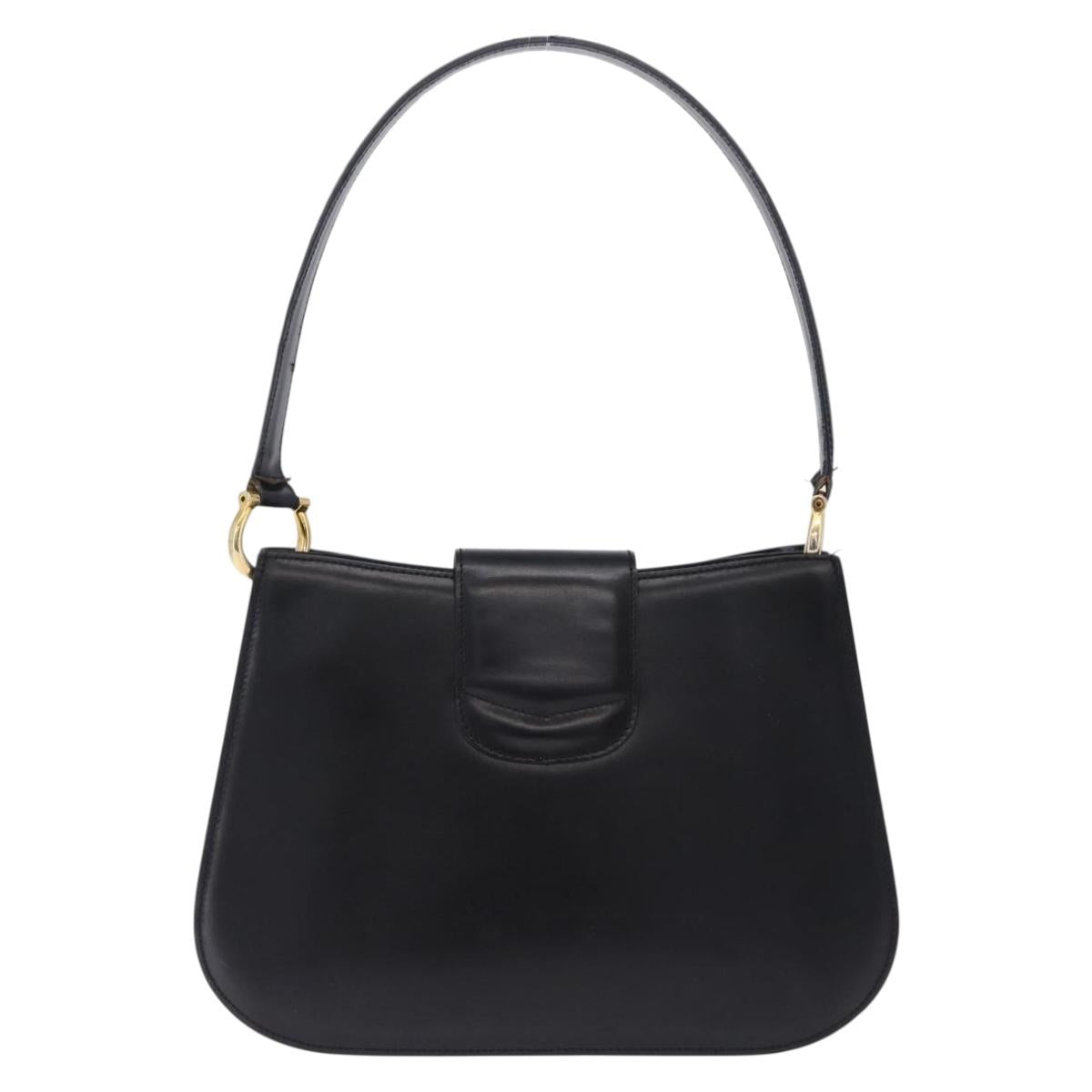 CELINE Shoulder Bag Leather Black Gold Auth 204875