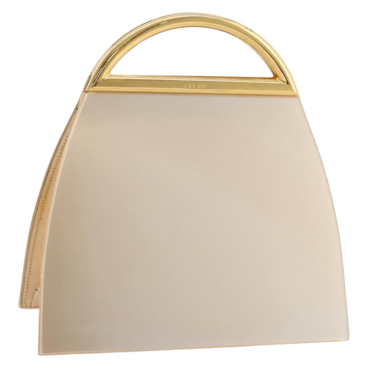 CELINE Hand Bag plastic Beige Gold Auth 204877