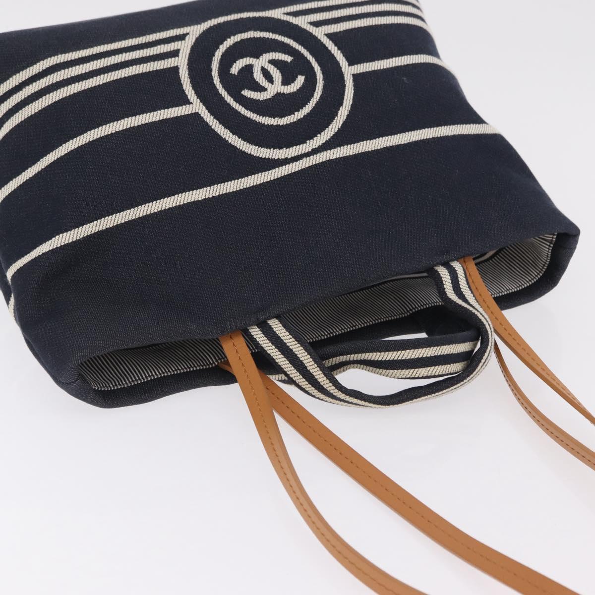 CHANEL Hand Bag Canvas 2way Navy Silver CC Auth 204878V