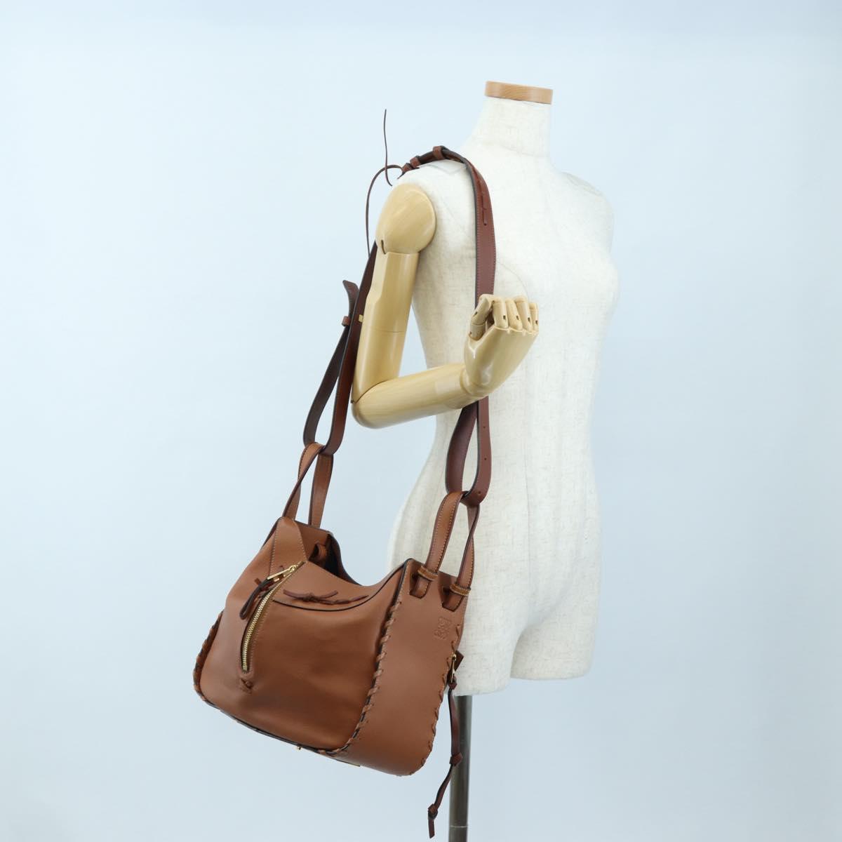 LOEWE Hammock Hand Bag Leather 2way Brown Gold Auth 204880SAM
